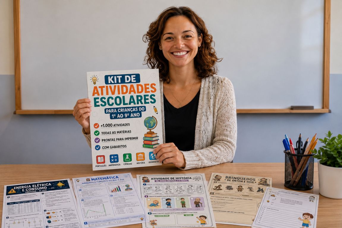Kit Completo de Atividades Escolares — materiais coloridos e ilustrados para crianças do Ensino Fundamental